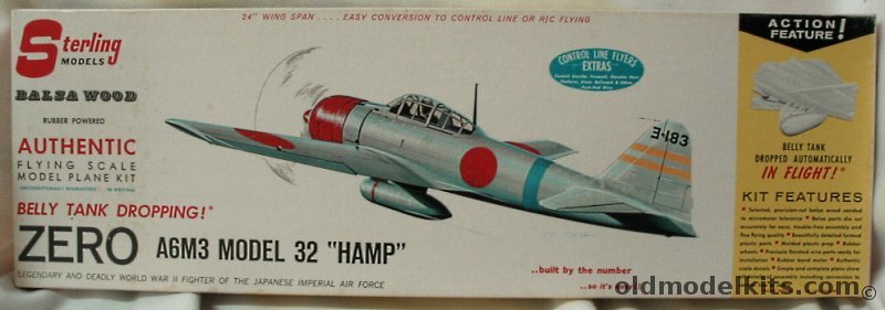 Sterling Zero A6M3 Model 32 Hamp - 24 inch Wingspan for Free Flight or R/C - Drops Belly Tank in Flight, A15-398 plastic model kit